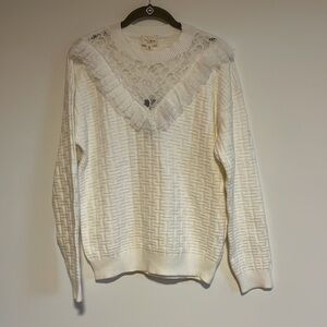 NWT 143 Story by Line Up Ivory Sweater Med Feminine Lace Ruffle Delicate